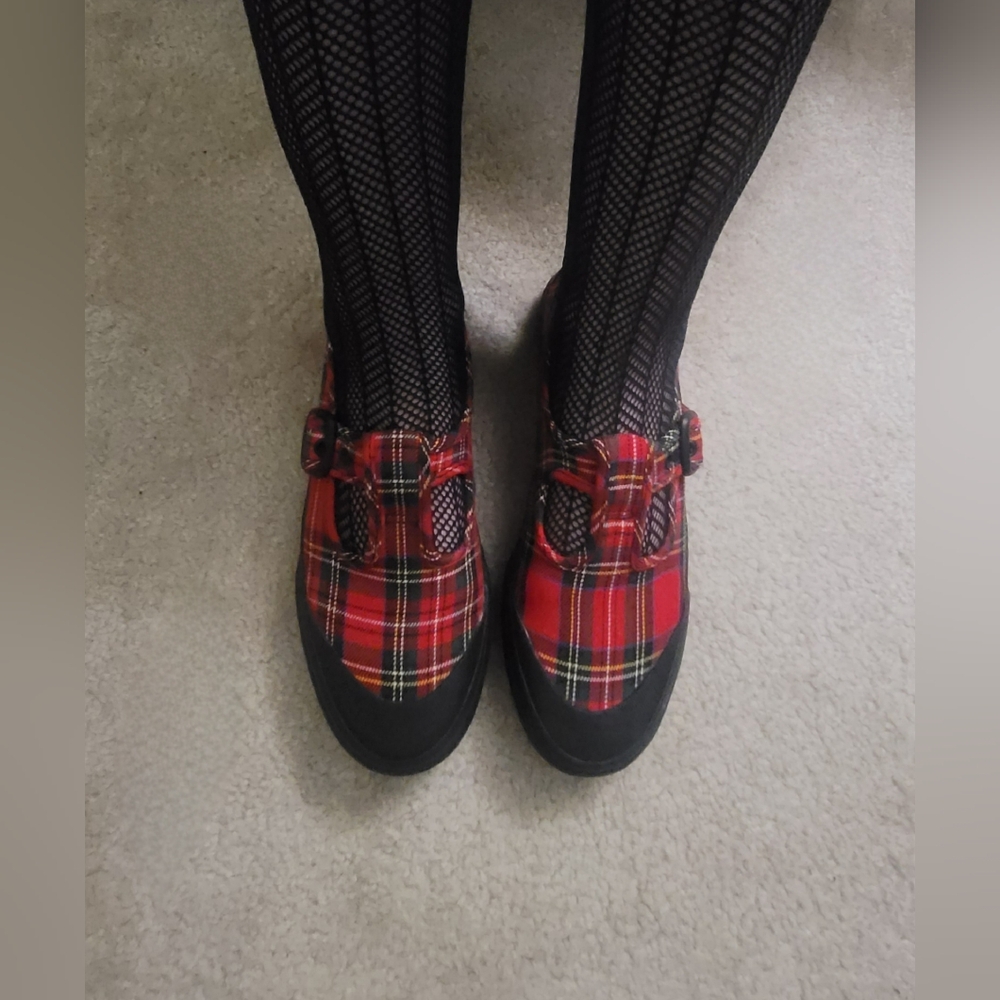 Vans Mary Jane Sneakers Red Tartan Plaid Sz 8 Style 93